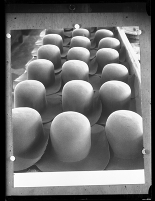 Fotoriproduzione relativa a cappelli in esposizione dopo la lavorazione della ditta Borsalino di Alessandria