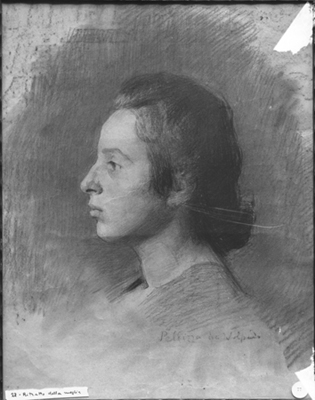 Ritratto a carboncino della moglie di Pellizza da Volpedo