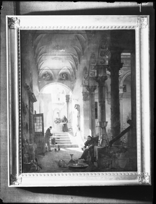 Interno di convento di frati, dipinto a olio di G. Migliara