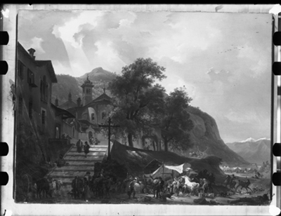 Fiera di cavalli, dipinto a olio di G. Migliara