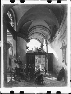 Distibuzione della minestra nel convento, miniatura di G. Migliara
