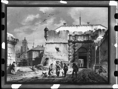 Veduta urbana d'invenzione, dipinto di G. Migliara