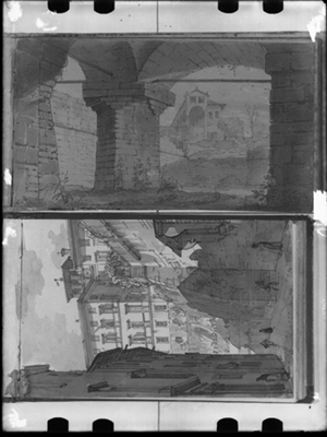 Disegni ad acquarello di vedute urbane di G. Migliara