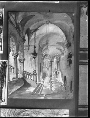 Atrio di un palazzo alla veneziana, acquarello di G. Migliara