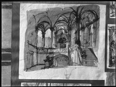 Schizzo di architettonico, acquarello e inchiostro di G. Migliara