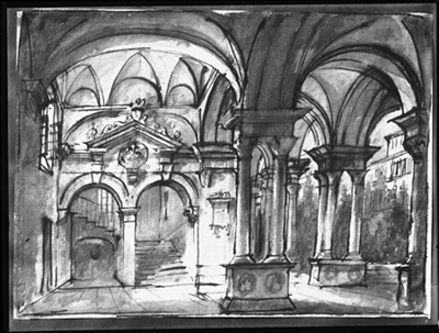 Studio di ambientazione per scena storico romanzesca, acquarello e matita di G. Migliara