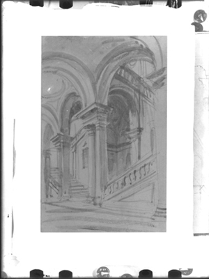 Scalone palazzo Brera a Milano. acquarello di G. Migliara