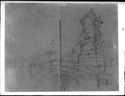 Schizzo architettonico a matita di G. Migliara