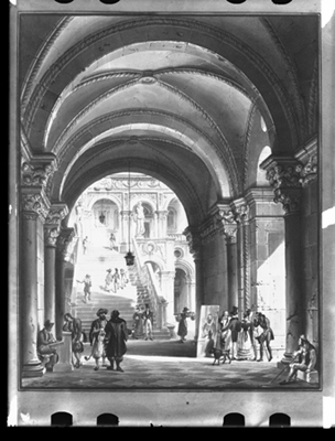 Veduta veneziana con scena di vita, dipinto di G. Migliara