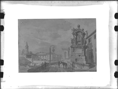 Ponte del Trofeo a Porta Ticinense a Milano, acquarello di G. Migliara