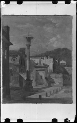 Veduta urbana, dipinto a olio di G. Migliara