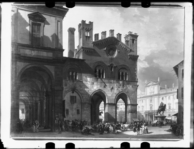 Veduta di piazza dei Cavalli a Piacenza, dipinto a olio di G. Migliara
