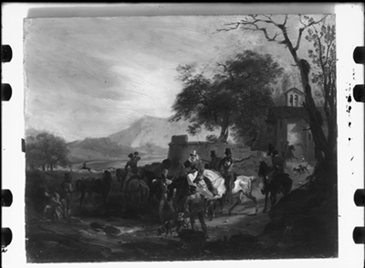 Ritrovo di caccia, dipinto a olio di G. Migliara