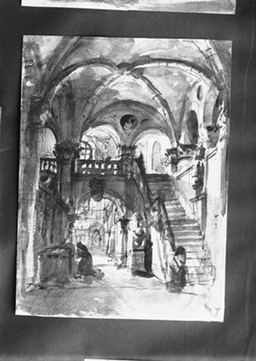 Schizzo architettonico, acquarello e inchiostro di G. Migliara