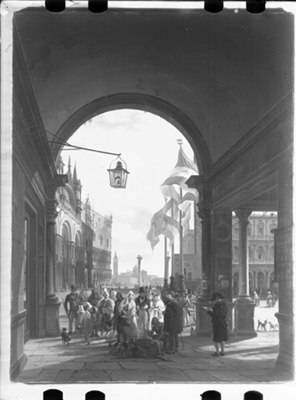 Piazza S. Marco dalla torre dell'orologio, dipinto a olio di G. Migliara