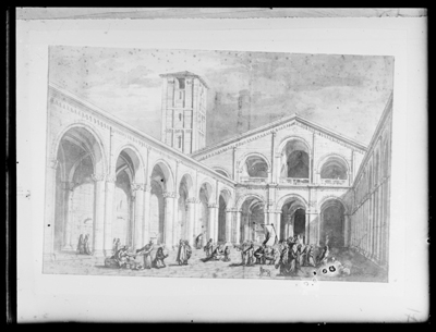 Atrio della chiesa di S. Ambrogio a Milano, acquarello di G. Migliara