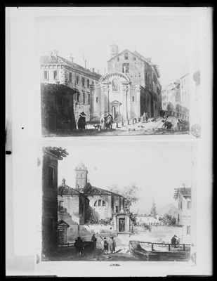 Vedute urbane fantastiche, due acquarelli di G. Migliara