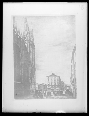Veduta urbana milanese, acquarello di G. Milgliara