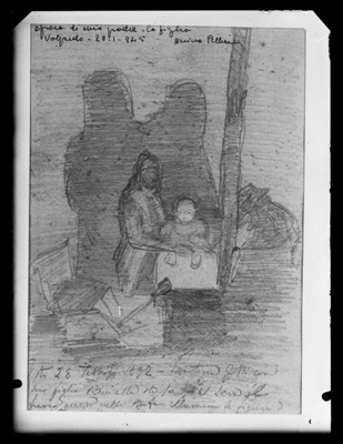 Disegno a matita con note dal taccuino di Pellizza da Volpedo
