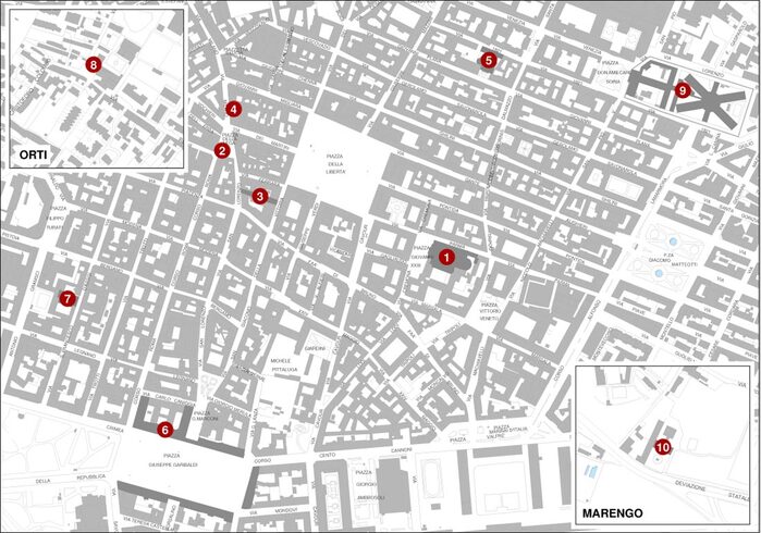 Piantina della città con ubicazione dei punti storici dell'Ottocento